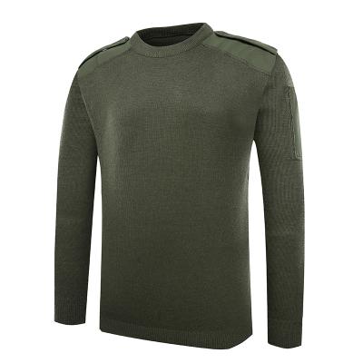 военный шерстяной зеленый пуловер с круглым вырезом мужской свитер